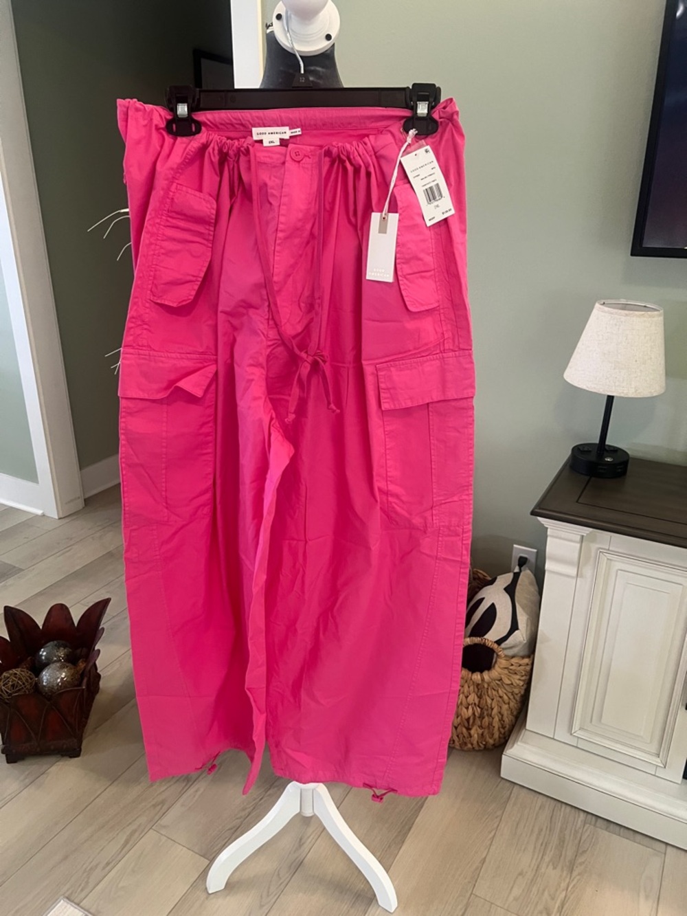 Good American Hot Pink Wide Leg Cargo Pants